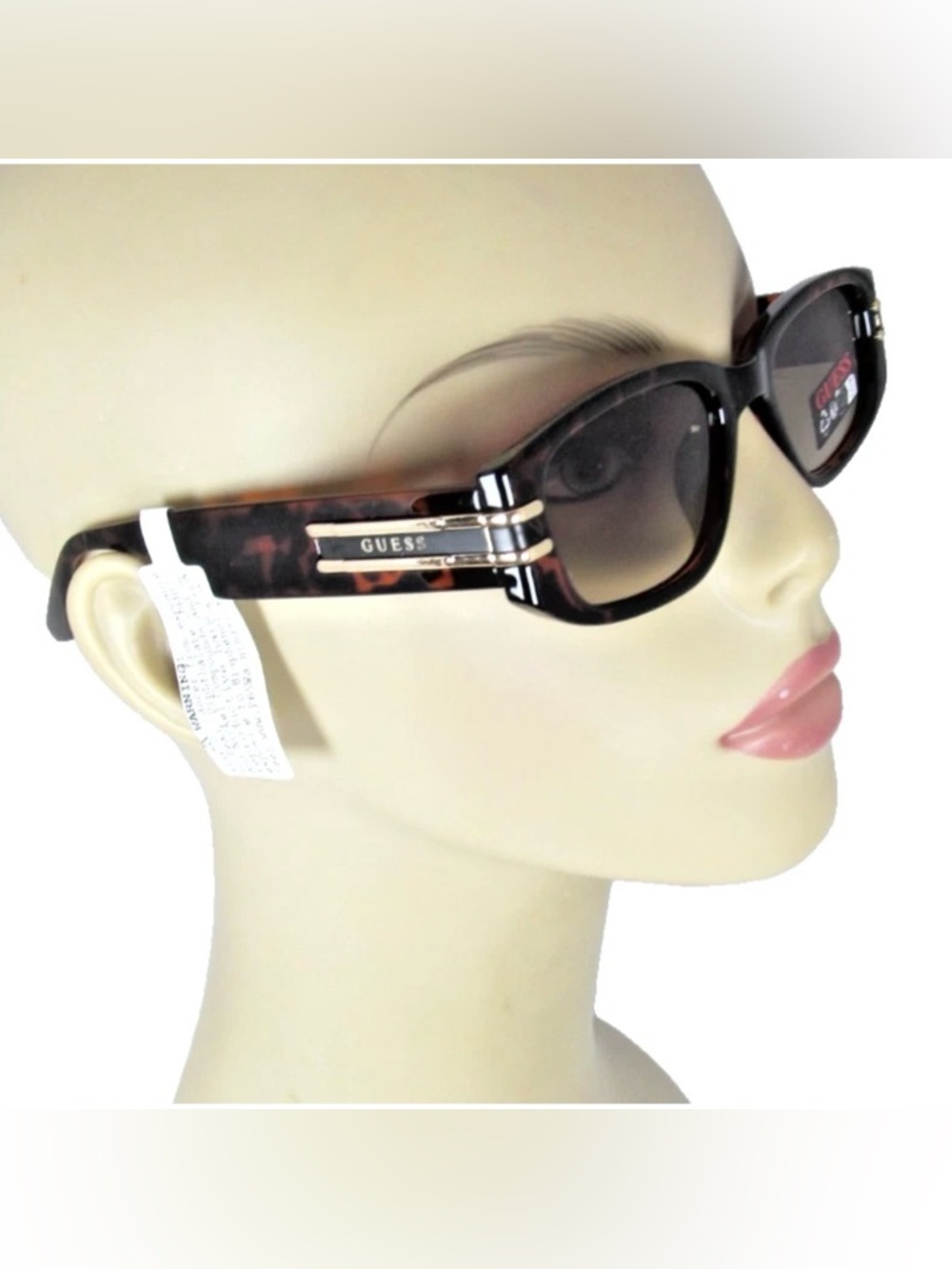 GUESS Translucent Tortoise Shell Narrow Sunglasses Gold Temple Logos GO00071-52P